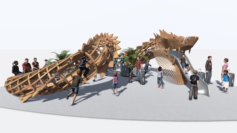 theleisureway has created a leisure element chaired by one of the most important icons of Asian culture: the dragon. This is an interactive art piece with a great visual impact that perfectly combines tradition with modern features. The dragon is thought to connect with the imagination of the little ones, but also to be an attractive meeting point and a relaxing area for adults. Image: theleisureway