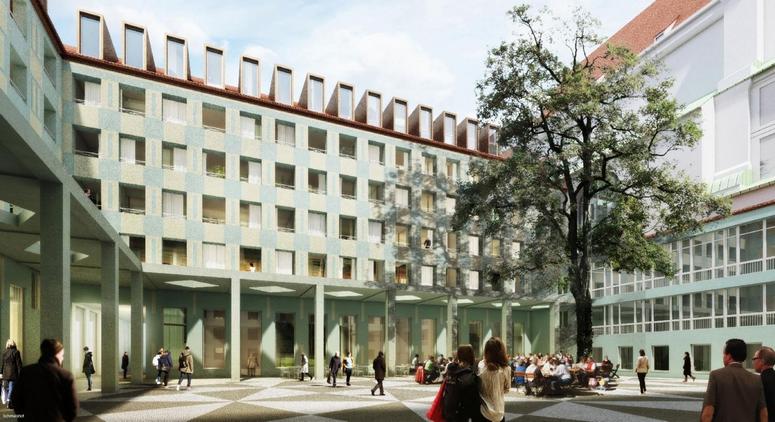 The Schmuckhof will be supplemented by arcades that provide an open space for ground-floor catering. Image: Morger Partner Architekten