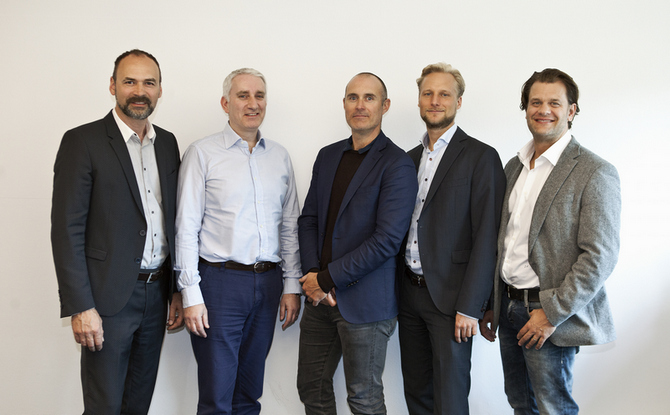 Adam Pearce (in the middle) with Kintyre’s management team (from left to right): Ted Walle (Partner in Berlin), Paul Shiels (Managing Partner in London), Marius Ohlsen (Partner in Frankfurt), and Johannes Nendel (Managing Partner in Berlin). Image: Kintyre