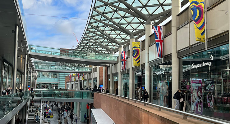 Eurovision flags at Liverpool ONE /// credit: Aver, Liverpool ONE