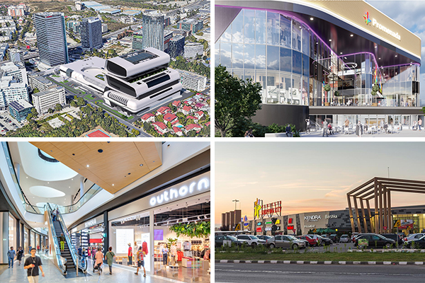 Left to right: Promenade Mall, Bucharest, Romania; Promenada Plovdiv, Bulgaria; Bonarka City Center Mall, Kraków, Poland; Ploiesti Shopping City, Romania. /// credit: NEPI Rockcastle