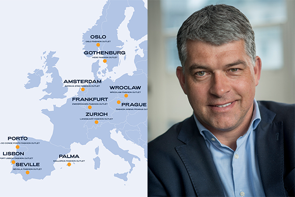 VIA Outlet locations at a glance (left), Otto Ambagtsheer, CEO of VIA Outlets (right) /// credit: VIA