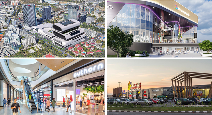 Left to right: Promenade Mall, Bucharest, Romania; Promenada Plovdiv, Bulgaria; Bonarka City Center Mall, Kraków, Poland; Ploiesti Shopping City, Romania. /// credit: NEPI Rockcastle