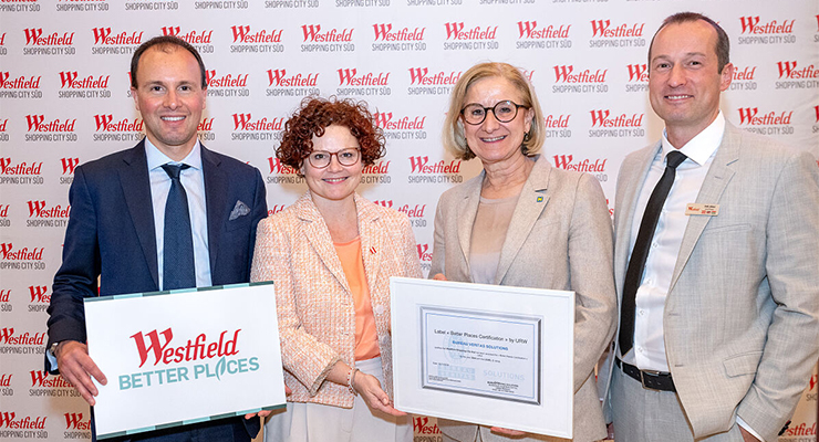 Left-to-right: Paul Douay, Managing Director Asset Management Central Europe at Unibail-Rodamco-Westfield; Elisabeth Zehetner, Secretary of State; Johanna Mikl-Leitner, Governor of Lower Austria; Zsolt Juhasz, General Manager Westfield Shopping City Süd. /// credit: rizar.photo