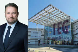 Csaba Toth, VP of Real Estate Asset Management at BALFIN Group (left), Tirana East Gate exterior (right). /// credit: BALFIN Group, HenriKoci Photography