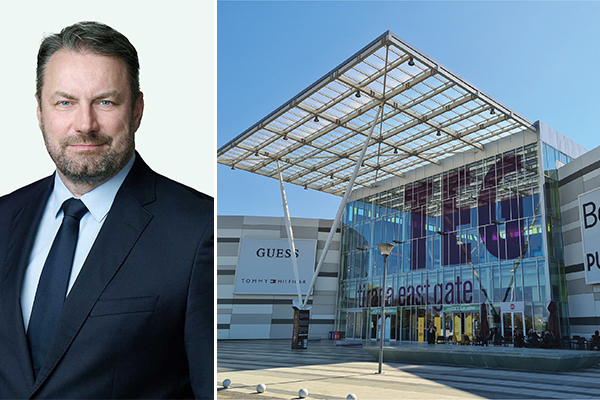 Csaba Toth, VP of Real Estate Asset Management at BALFIN Group (left), Tirana East Gate exterior (right). /// credit: BALFIN Group, HenriKoci Photography
