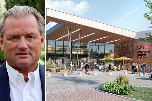 Thomas Reichenauer, Co-Founder and Managing Director of ROS Retail Outlet Shopping (left), render of the newly opened Designer Outlet Kraków (right). /// credit: ROS Retail Outlet Shopping