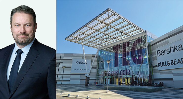 Csaba Toth, VP of Real Estate Asset Management at BALFIN Group (left), Tirana East Gate exterior (right). /// credit: BALFIN Group, HenriKoci Photography