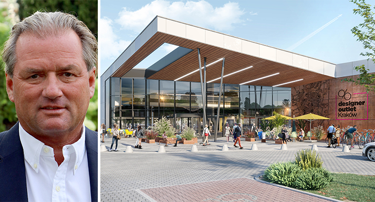 Thomas Reichenauer, Co-Founder and Managing Director of ROS Retail Outlet Shopping (left), render of the newly opened Designer Outlet Kraków (right). /// credit: ROS Retail Outlet Shopping