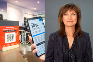 Left: Scanning promotions through phone application, Right: Portrait of Susan Bonsak /// Credit: Placewise