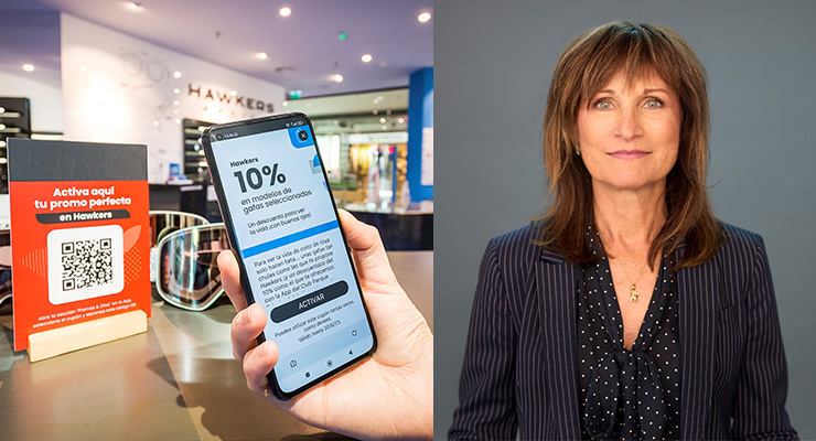 Left: Scanning promotions through phone application, Right: Portrait of Susan Bonsak /// Credit: Placewise