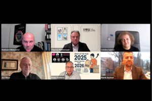 Industry leaders at the ACROSS Retail Talk. Clockwise, from top left: Reinhard Winiwarter (ACROSS), Thomas Reichenauer (ROS Retail Outlet Shopping / FREY Group), Cristina Santos (Sonae Sierra), Marek Noetzel (NEPI Rockcastle), Klaus Striebich (RaRE Advise) and Avi Alkaş (Alkaş & HAN Spaces)